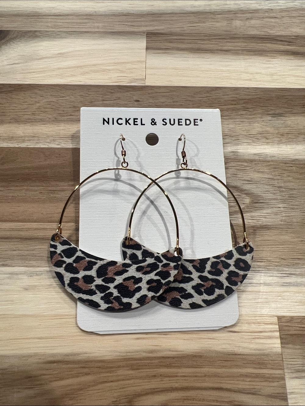 Nickel & Suede Leopard Crescent Hoop Earrings - Brown/Black